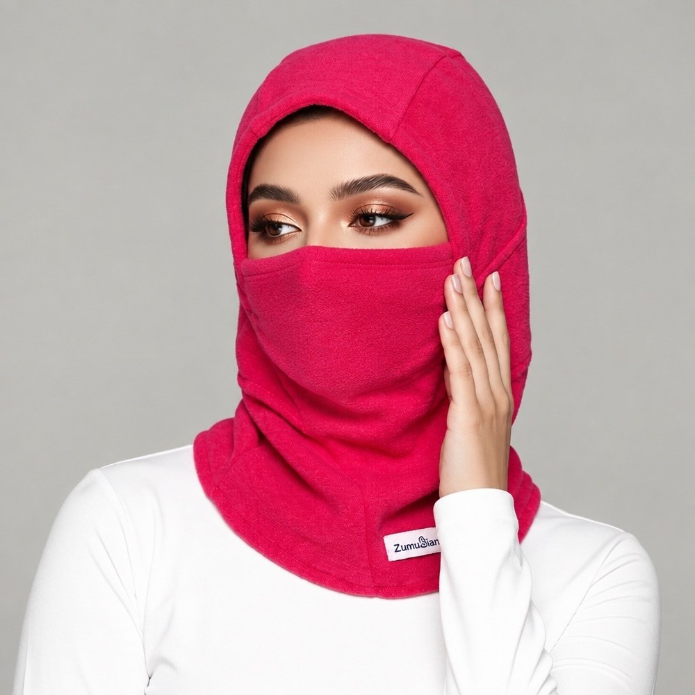 ZumuBian Pink Fleece Balaclava Hood Unisex One Size Ski Snowboard Logo Mask
